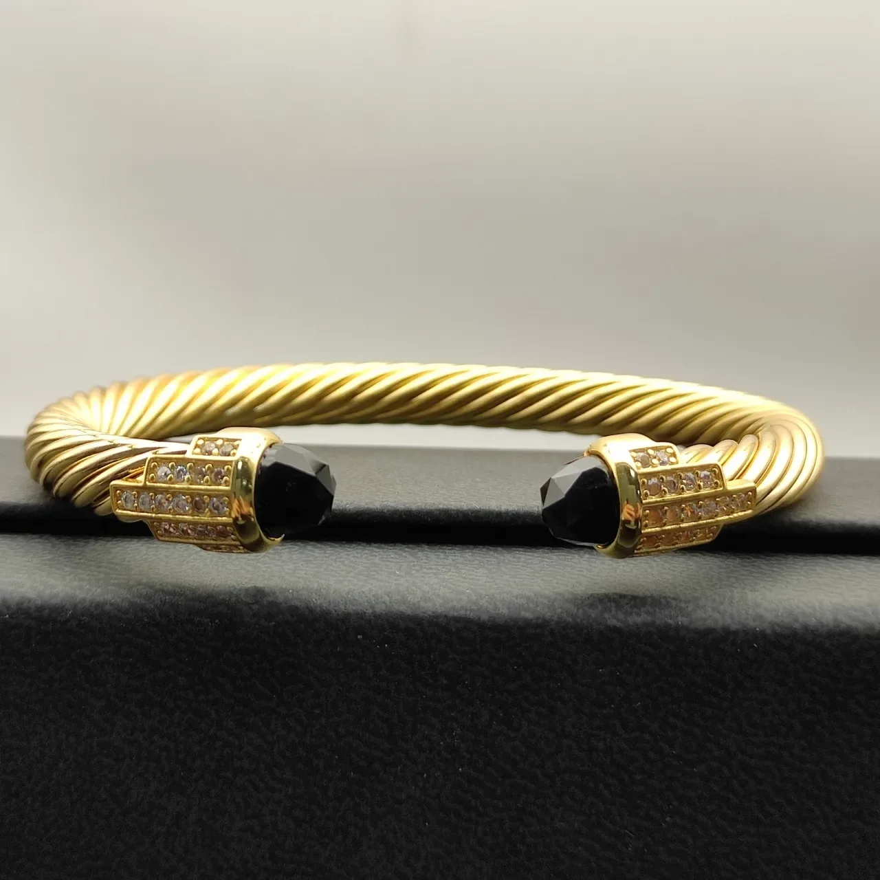David Yurman Cable Classic Gold Black Twisted Faceted Stone Terminals Bracelet 3