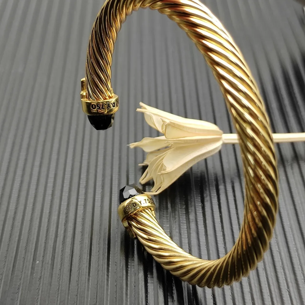 David Yurman Cable Classic Gold Black Twisted Faceted Stone Terminals Bracelet 5