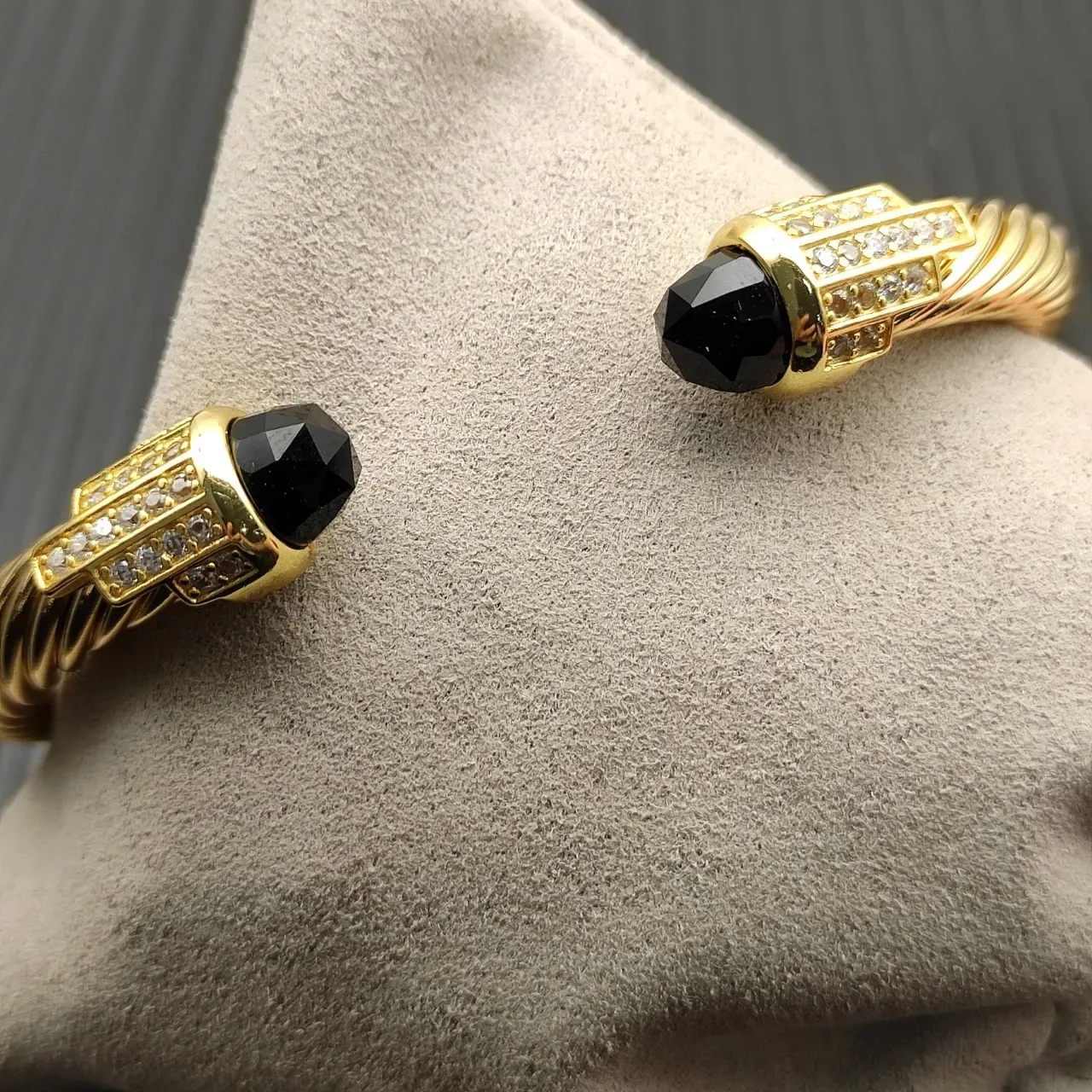 David Yurman Cable Classic Gold Black Twisted Faceted Stone Terminals Bracelet 6