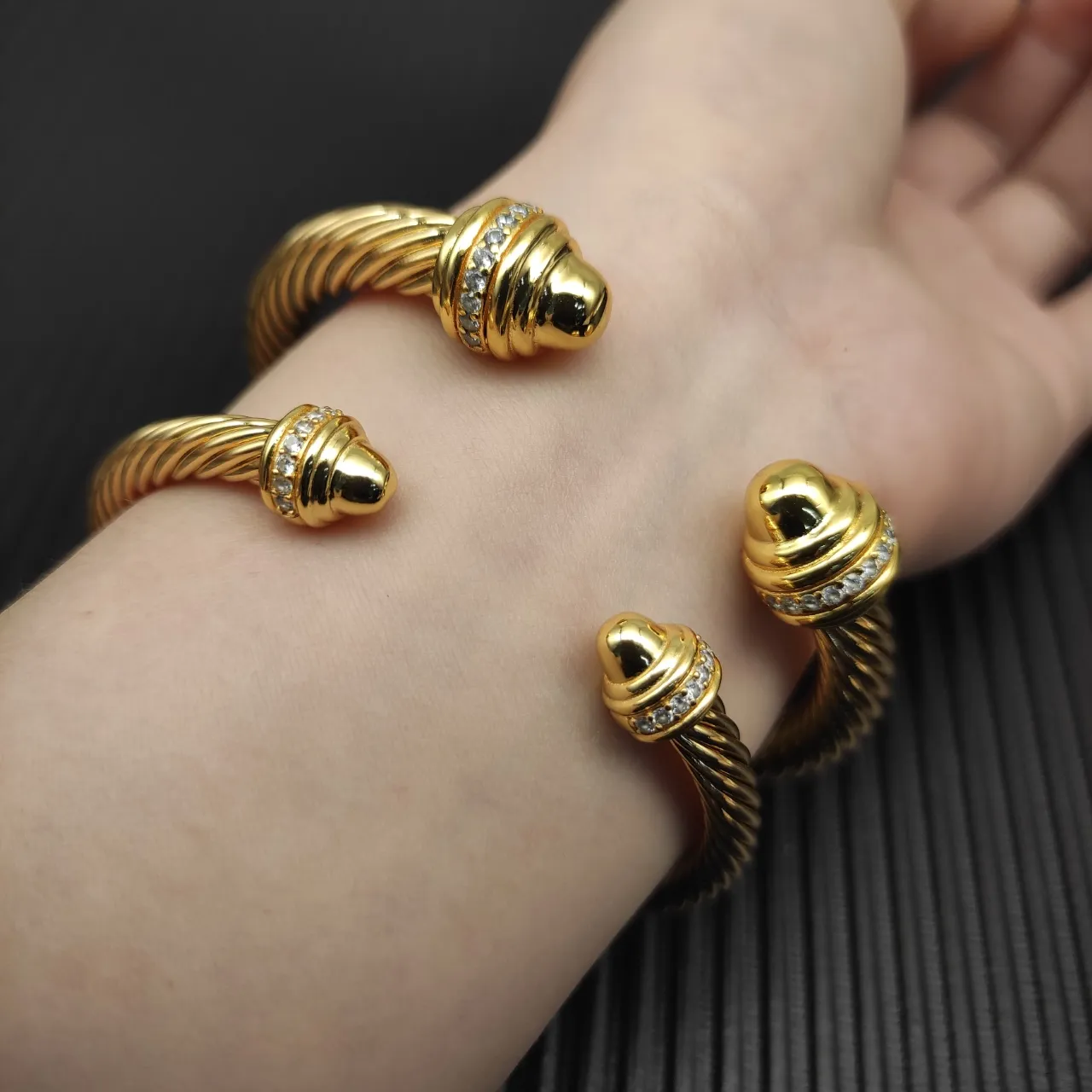 David Yurman Cable Classic Gold Silver Twisted Pavé-Diamond End Caps Bracelet 10