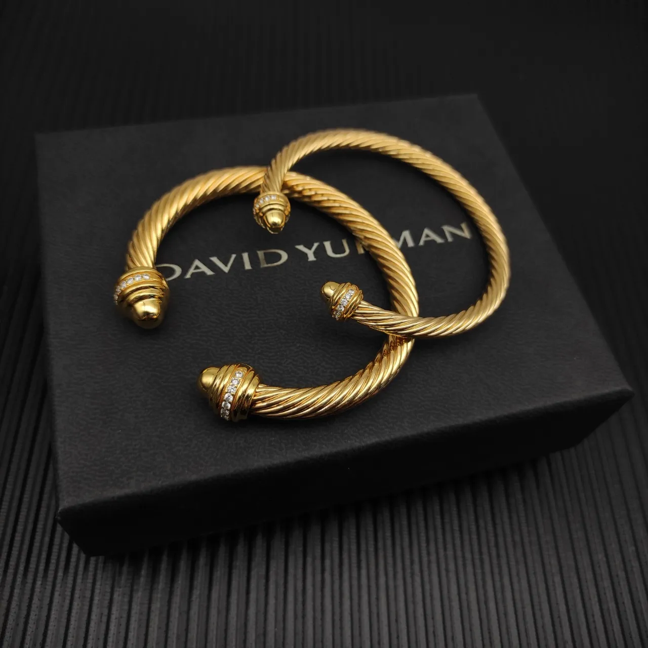 David Yurman Cable Classic Gold Silver Twisted Pavé-Diamond End Caps Bracelet 11