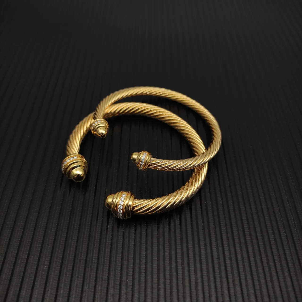 David Yurman Cable Classic Gold Silver Twisted Pavé-Diamond End Caps Bracelet 12