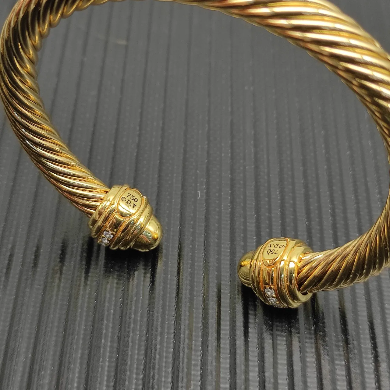 David Yurman Cable Classic Gold Silver Twisted Pavé-Diamond End Caps Bracelet 15