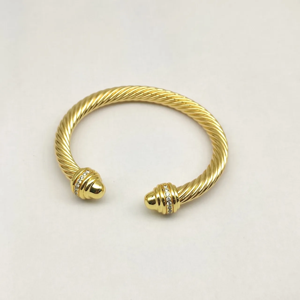 David Yurman Cable Classic Gold Silver Twisted Pavé-Diamond End Caps Bracelet 16