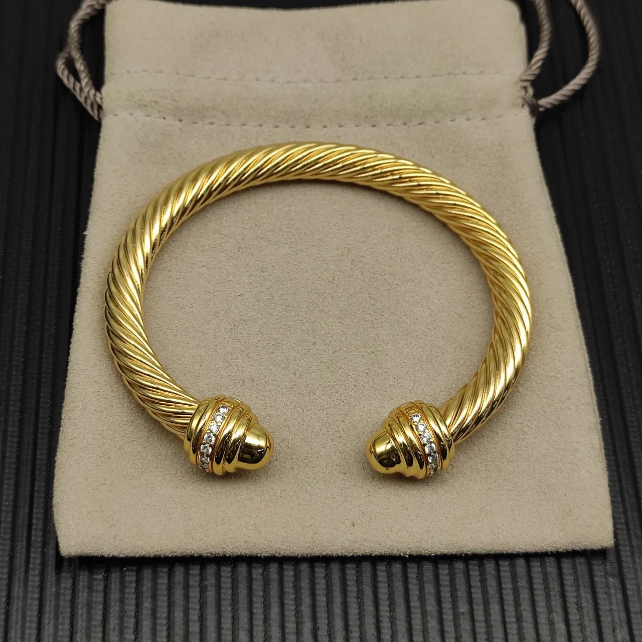 David Yurman Cable Classic Gold Silver Twisted Pavé-Diamond End Caps Bracelet 19