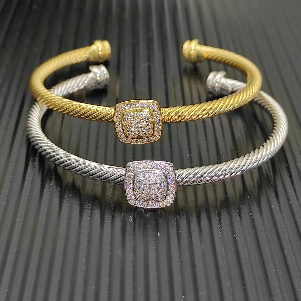 David Yurman Cable Classic Pavé Square Gold Bracelet 2