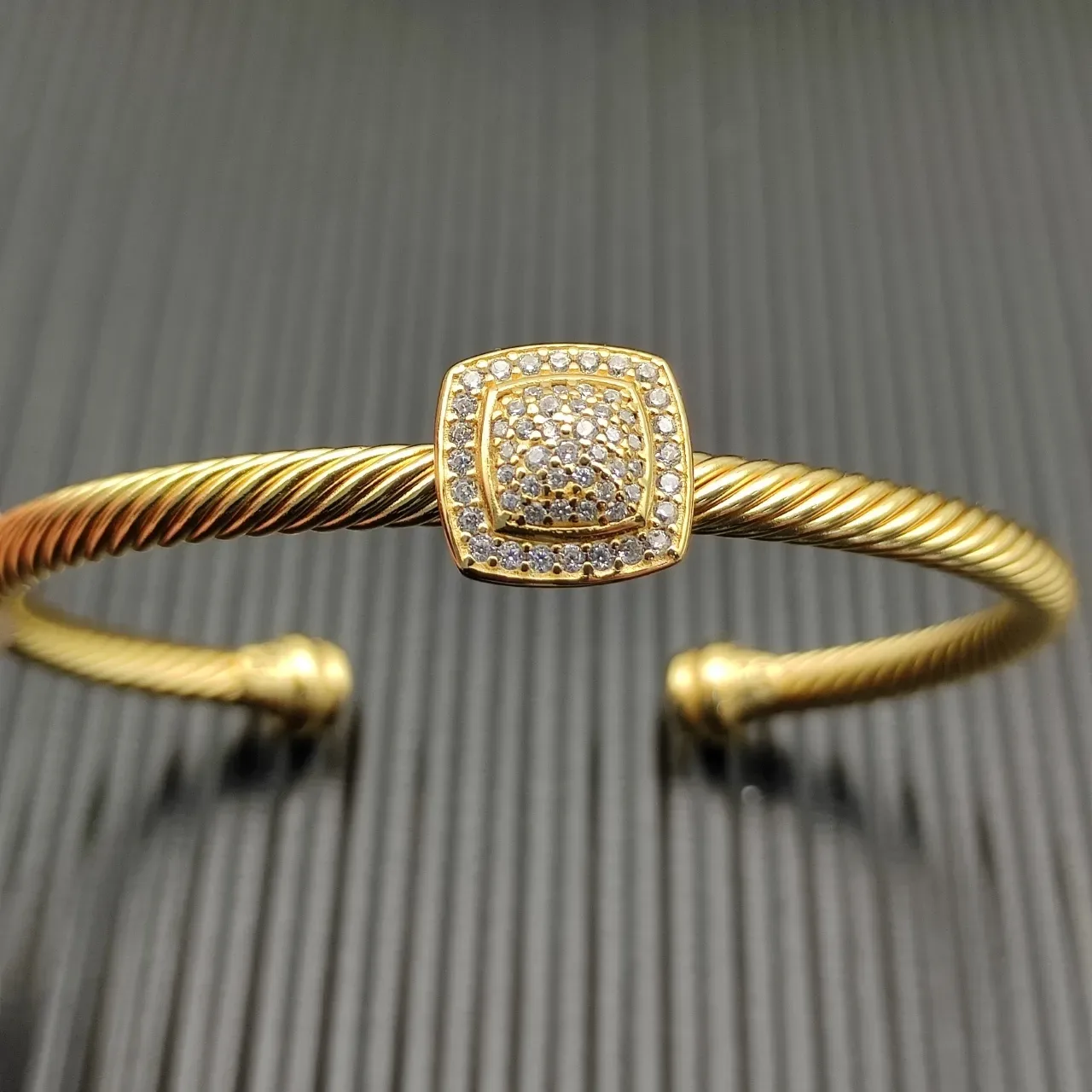 David Yurman Cable Classic Pavé Square Gold Bracelet 3