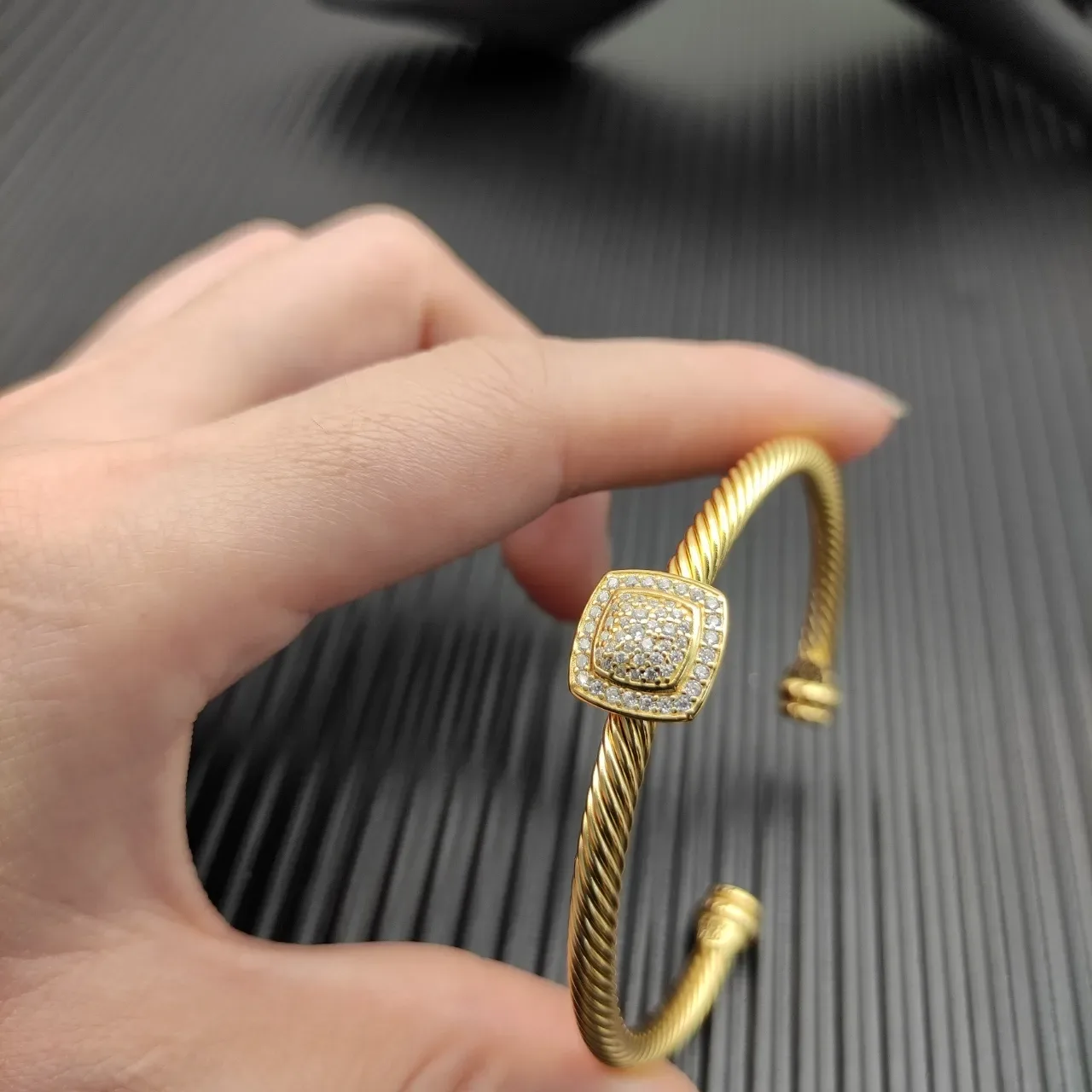 David Yurman Cable Classic Pavé Square Gold Bracelet 4