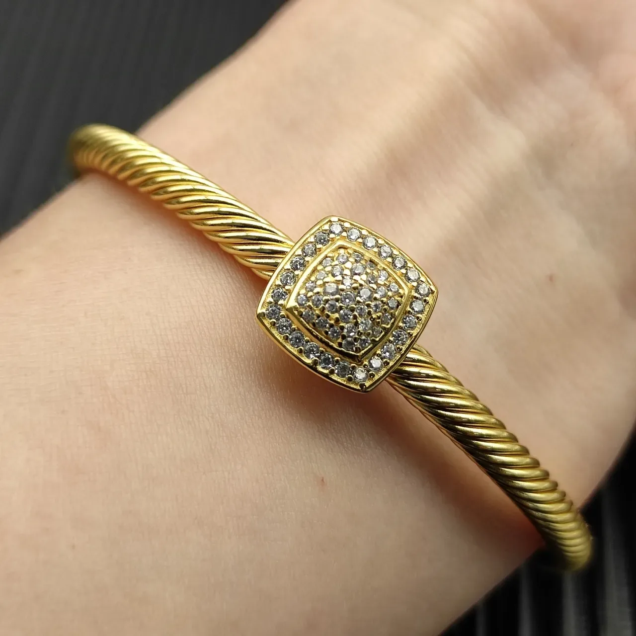 David Yurman Cable Classic Pavé Square Gold Bracelet 6
