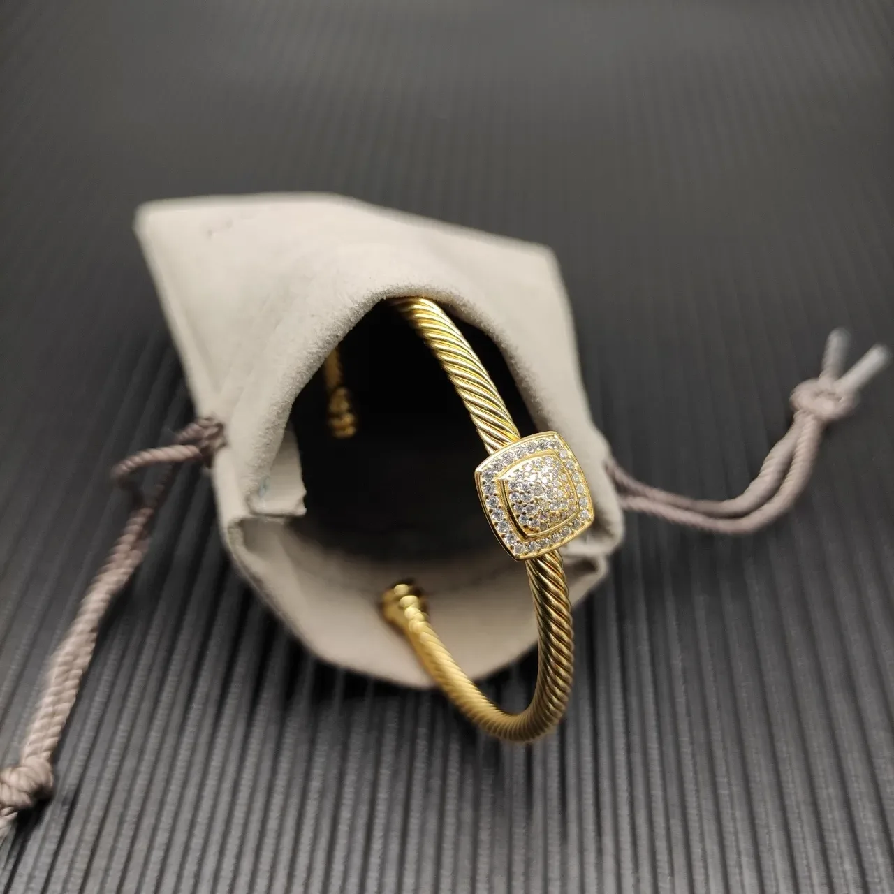 David Yurman Cable Classic Pavé Square Gold Bracelet 8