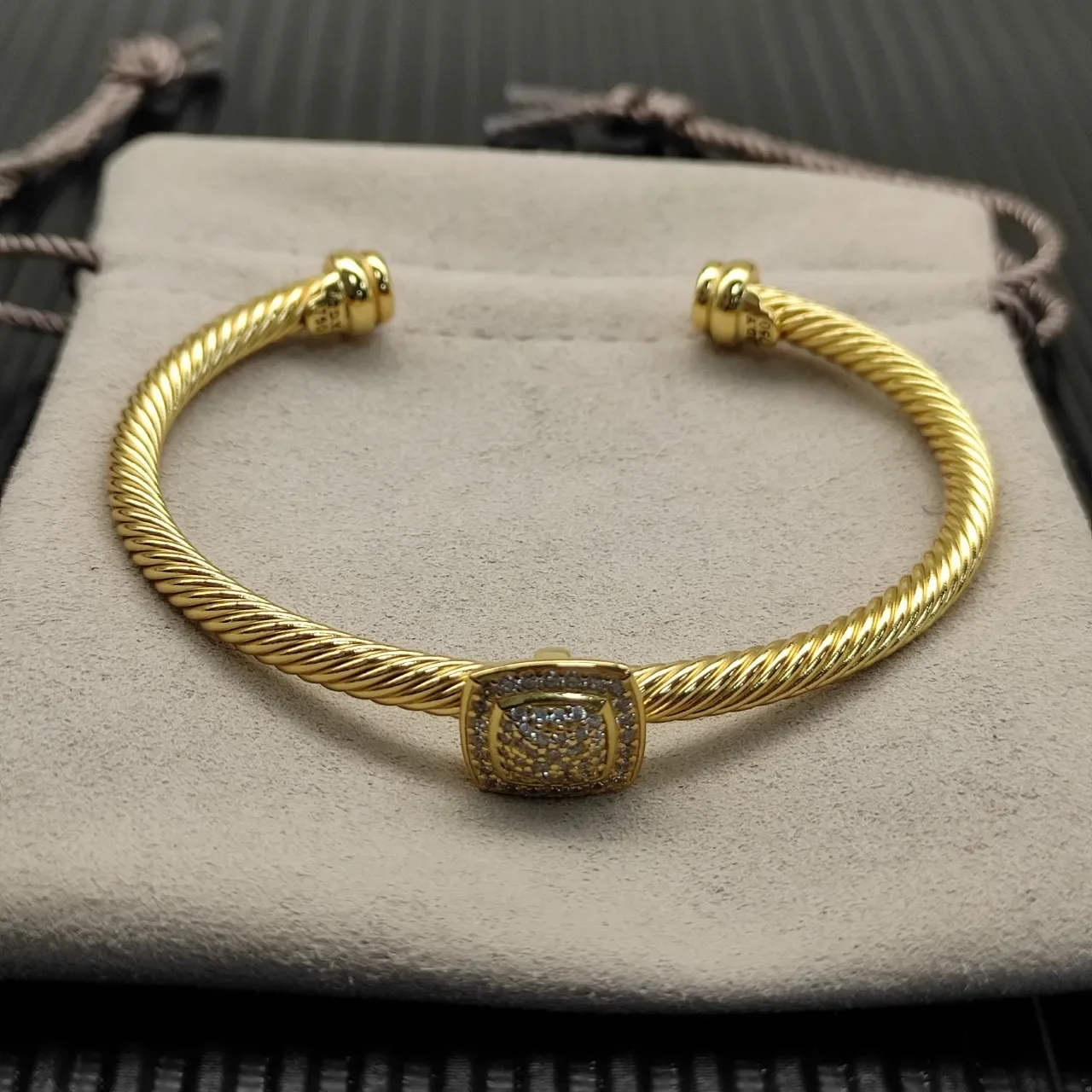David Yurman Cable Classic Pavé Square Gold Bracelet 9