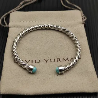 David Yurman Cable Classic Pulseira Trançada de Prata e Turquesa