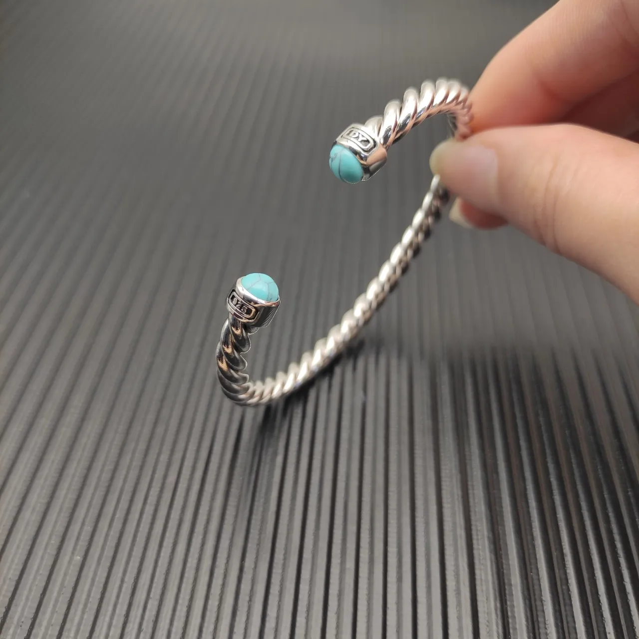David Yurman Cable Classic Twisted Silver and Turquoise Bracelet 6