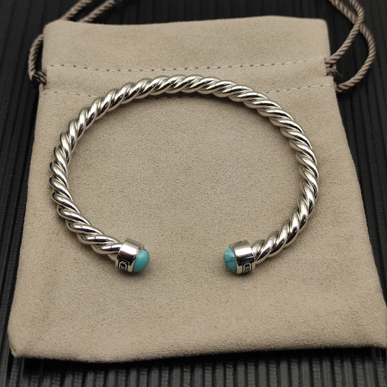 David Yurman Cable Classic Twisted Silver and Turquoise Bracelet 9
