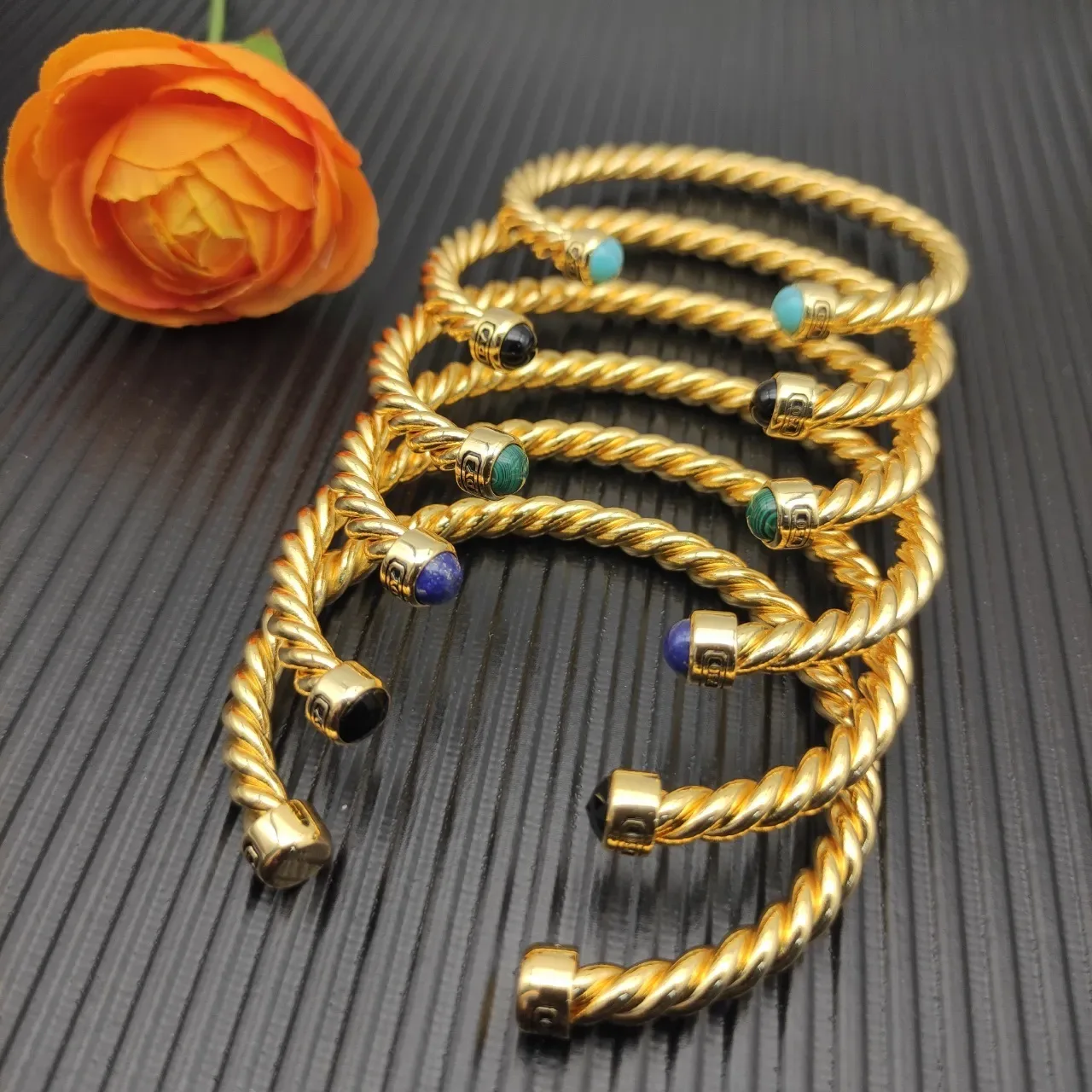 David Yurman Cable Classics Gold Black Twisted Bracelet 2