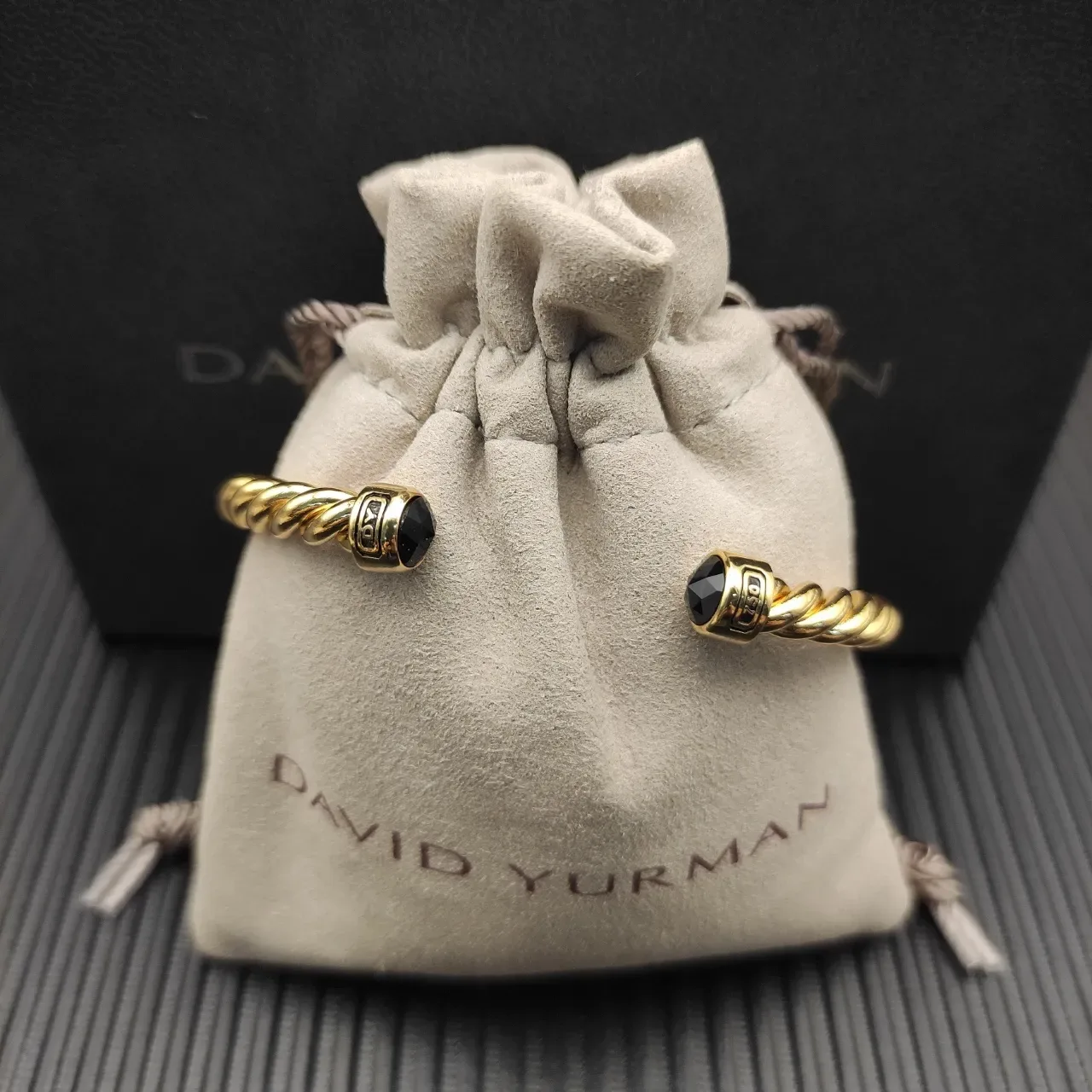 David Yurman Cable Classics Gold Black Twisted Bracelet 7