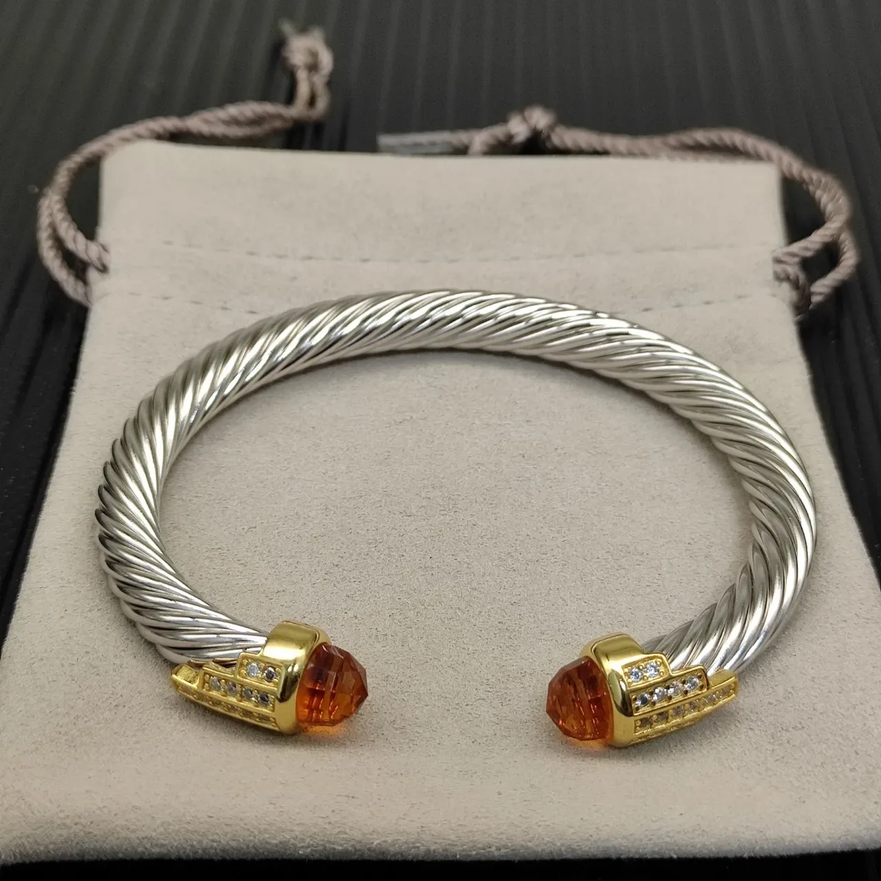 David Yurman Cable Classics Silver Gold Twisted Dual-Tone Metal Bracelet 8