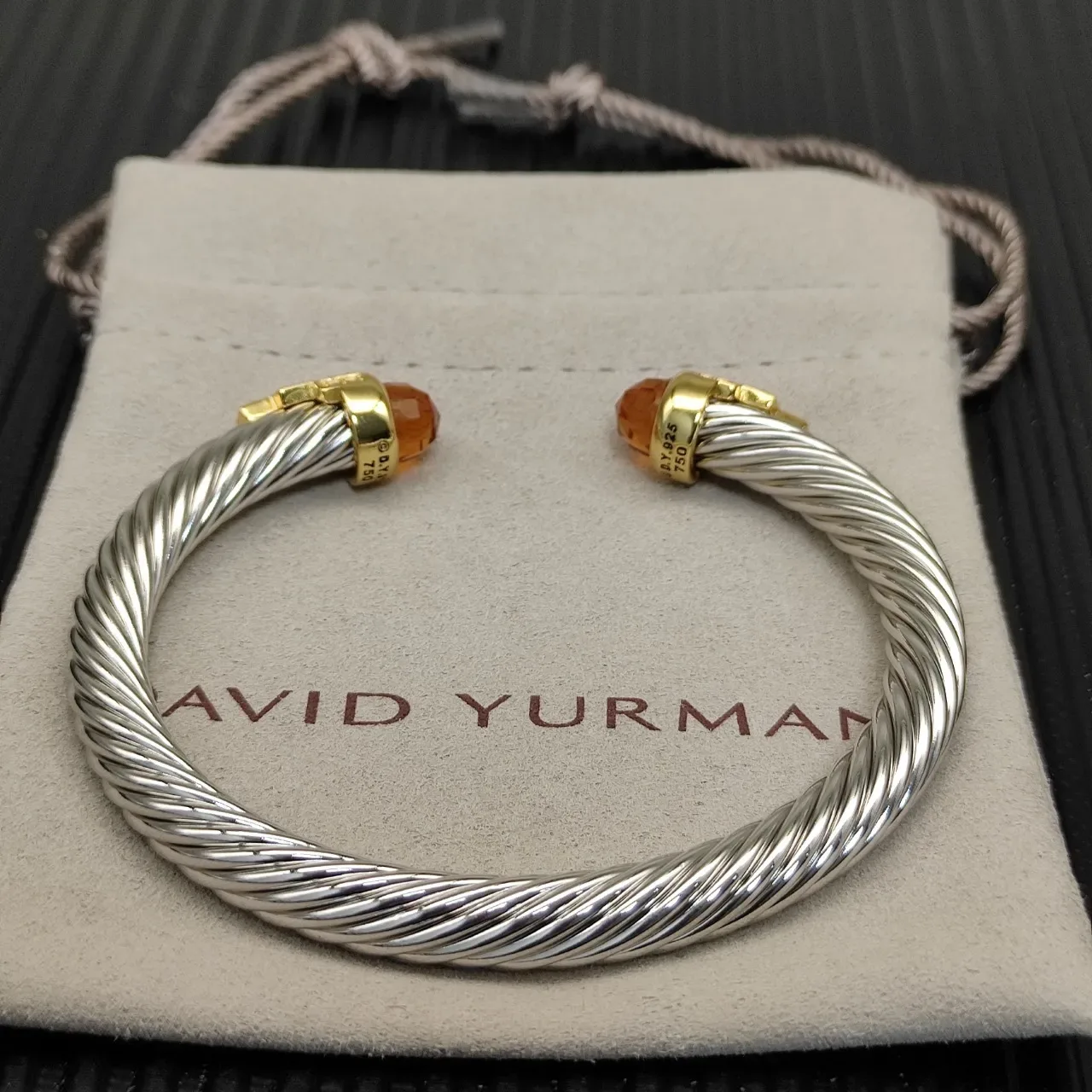 David Yurman Cable Classics Silver Gold Twisted Dual-Tone Metal Bracelet 9