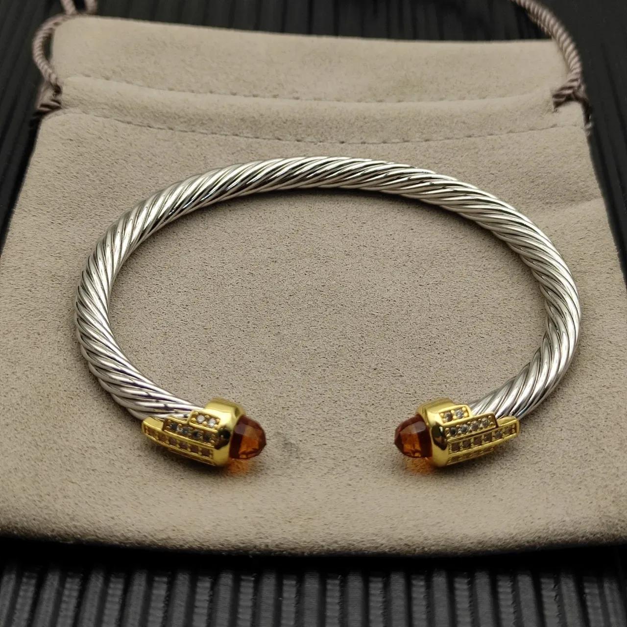 David Yurman Cable Classics Silver Gold Twisted Dual-Tone Metal Bracelet 8