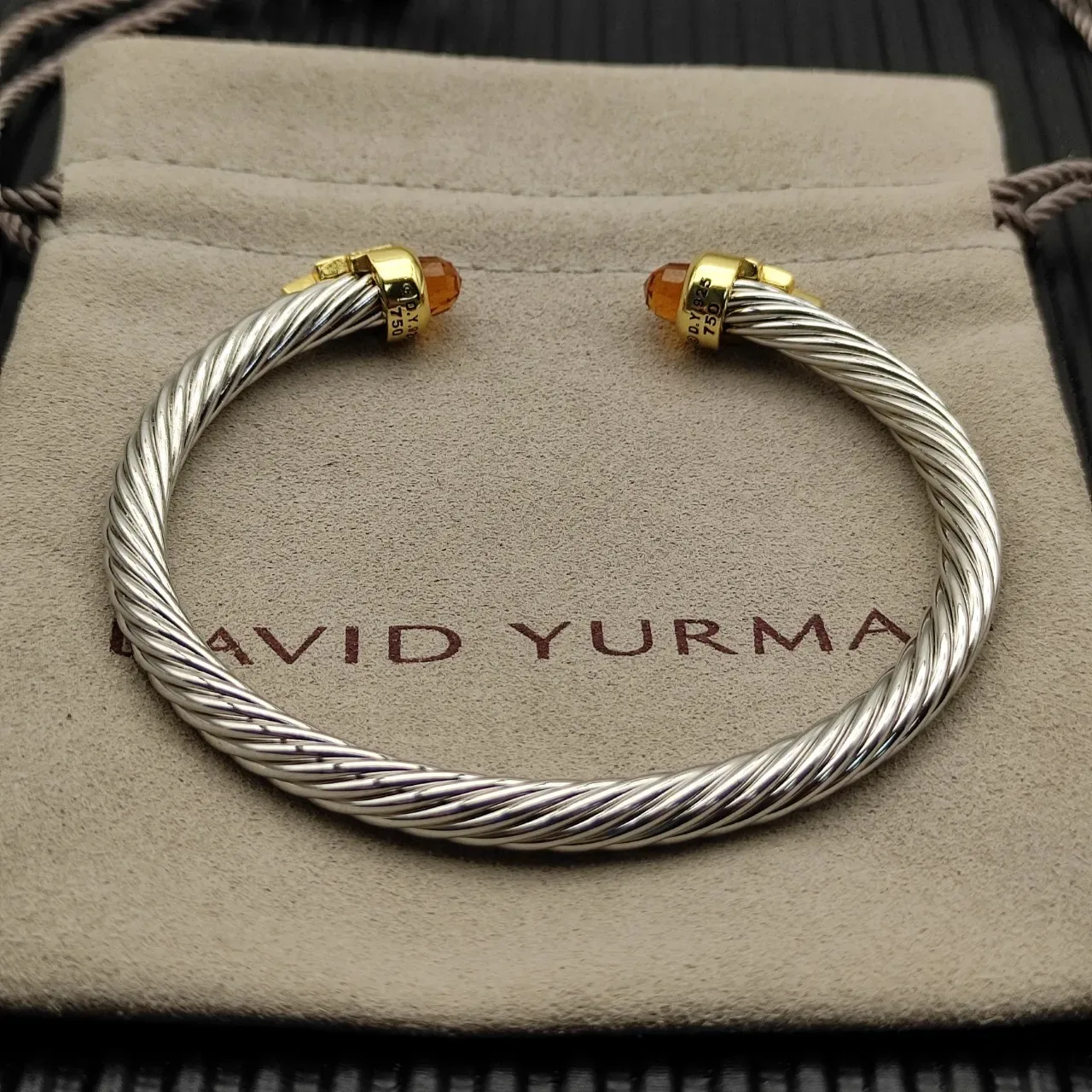 David Yurman Cable Classics Silver Gold Twisted Dual-Tone Metal Bracelet 9