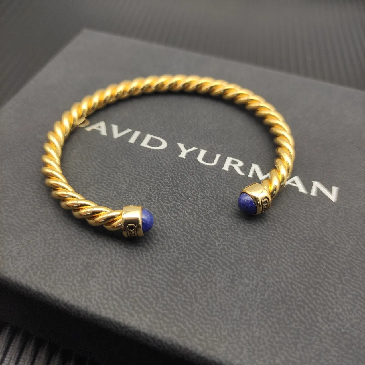 David Yurman Cable Classics Twisted Gold-Tone Lapis Lazuli Cuff Bracelet 4