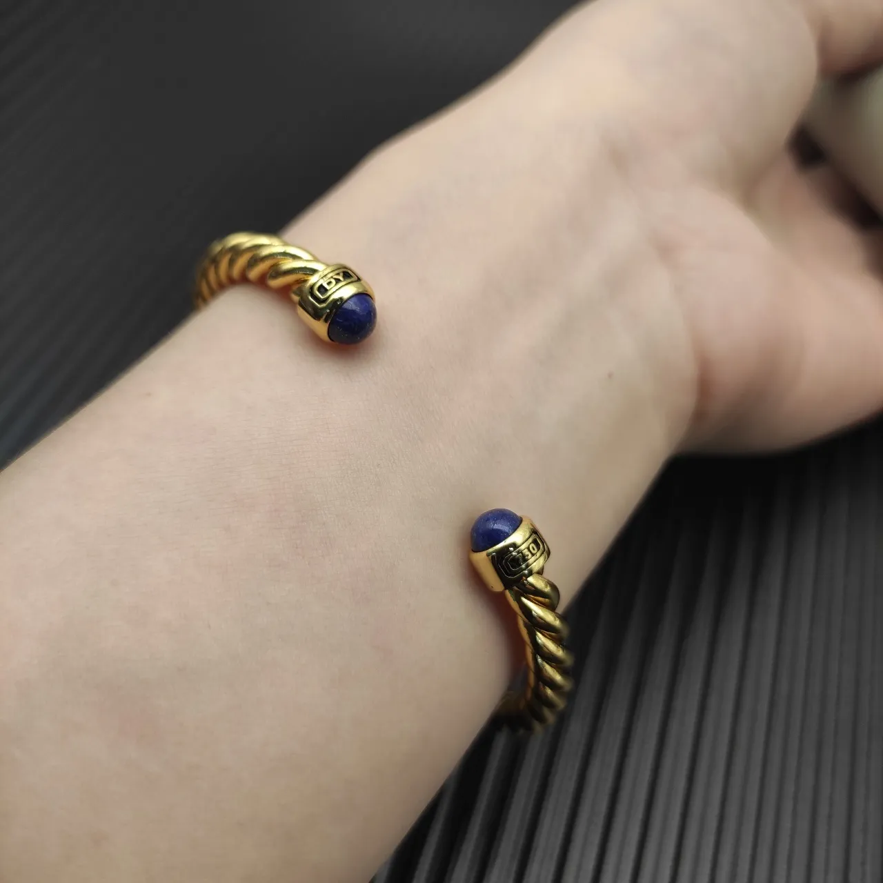David Yurman Cable Classics Twisted Gold-Tone Lapis Lazuli Cuff Bracelet 5