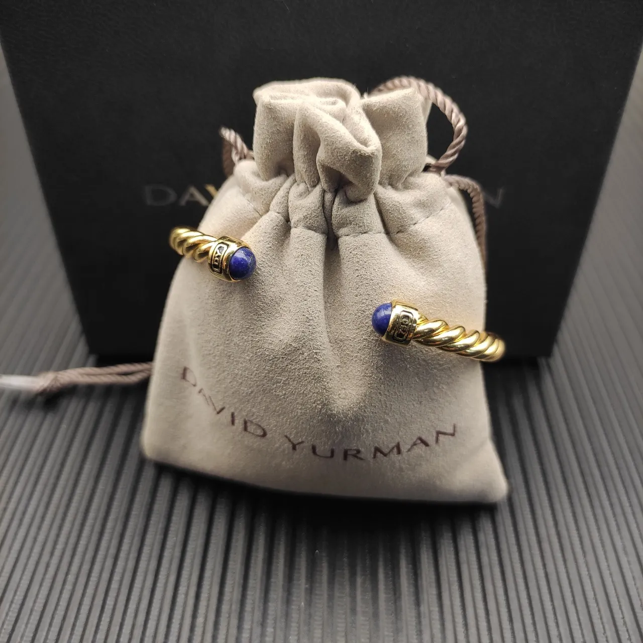 David Yurman Cable Classics Twisted Gold-Tone Lapis Lazuli Cuff Bracelet 7