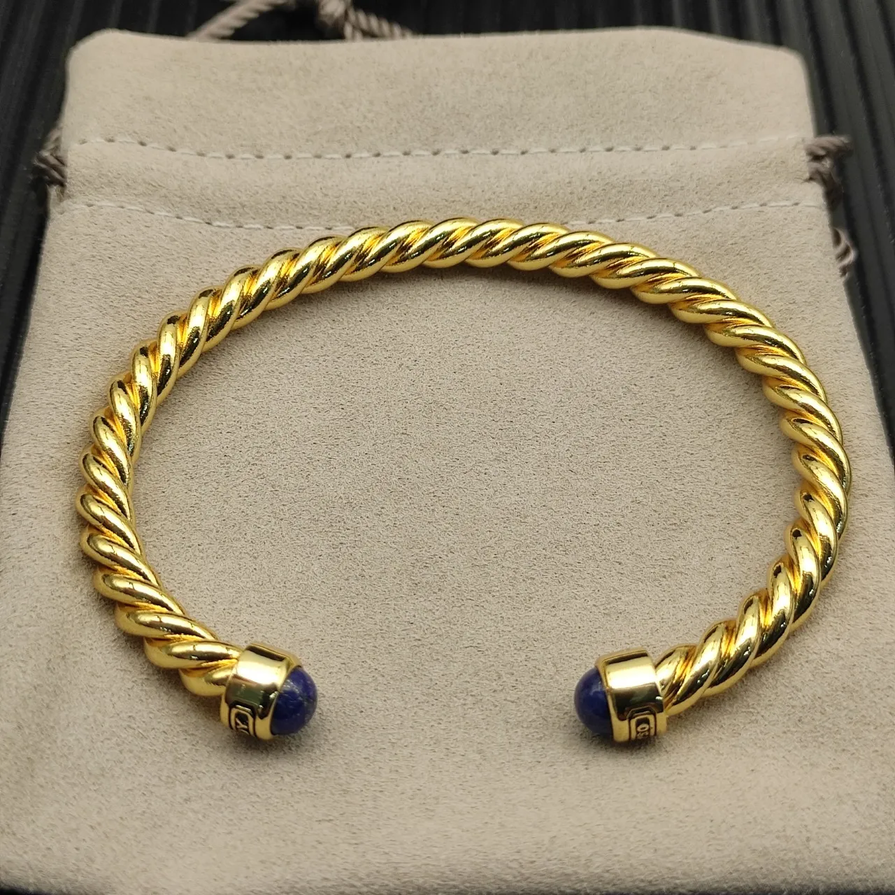 David Yurman Cable Classics Twisted Gold-Tone Lapis Lazuli Cuff Bracelet 9