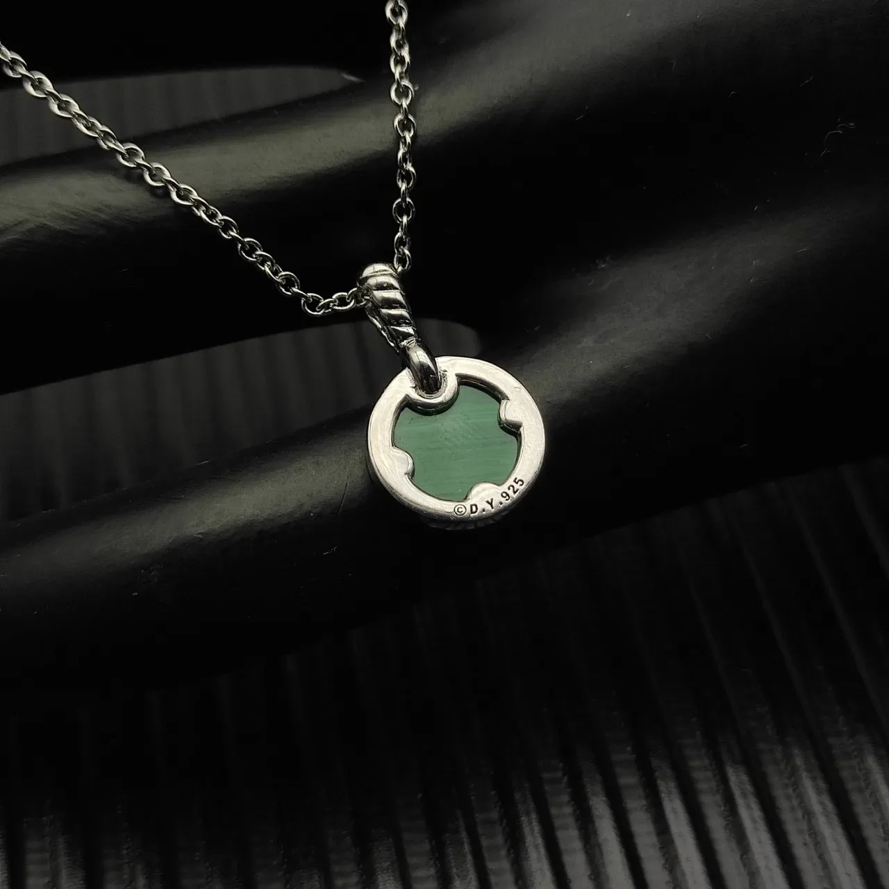 David Yurman Colar Pingente Disco Circular Verde Prata Halo Diamantes Pavé 5