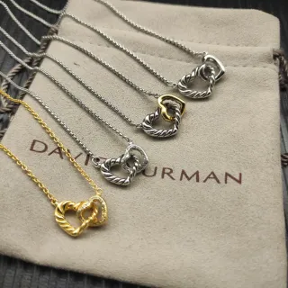 David Yurman Love Knot فضة ذهب كابل ملتوي قلوب متشابكة قلادة