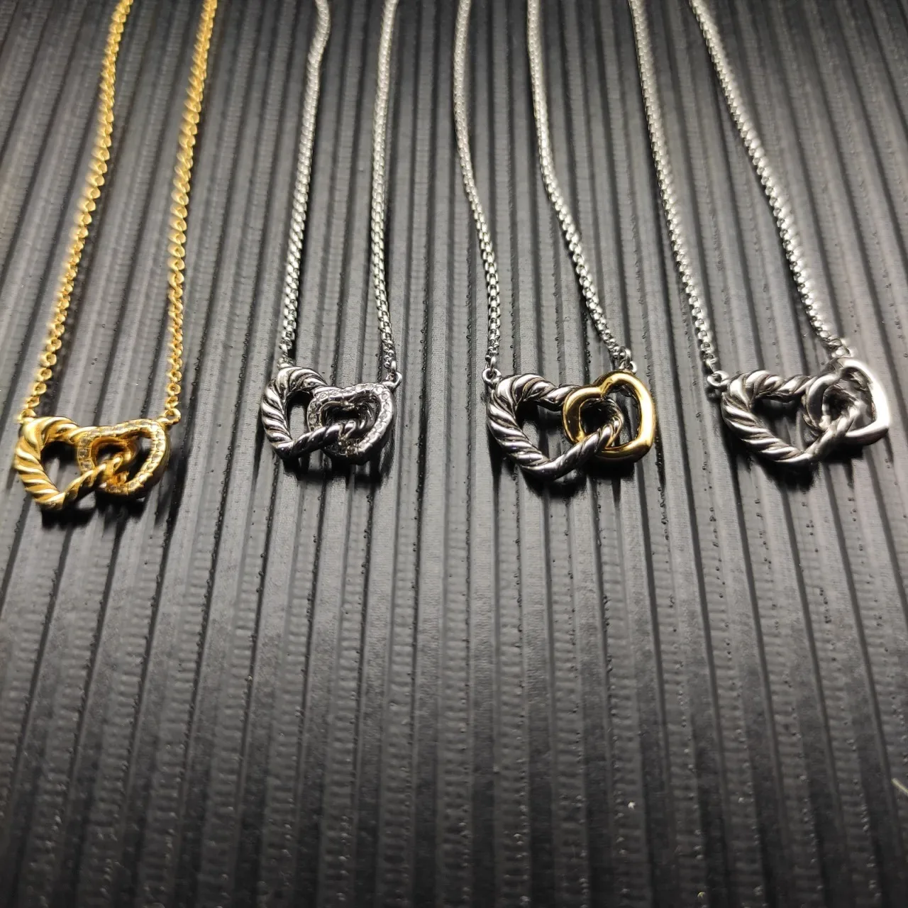 David Yurman Love Knot Silver Gold Twisted Cable Interlocking Hearts Necklace 4