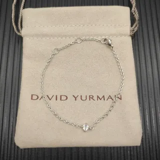 David Yurman سوار سلسلة فضية بيج سلسلة رفيعة إطار واحد حجر شفاف