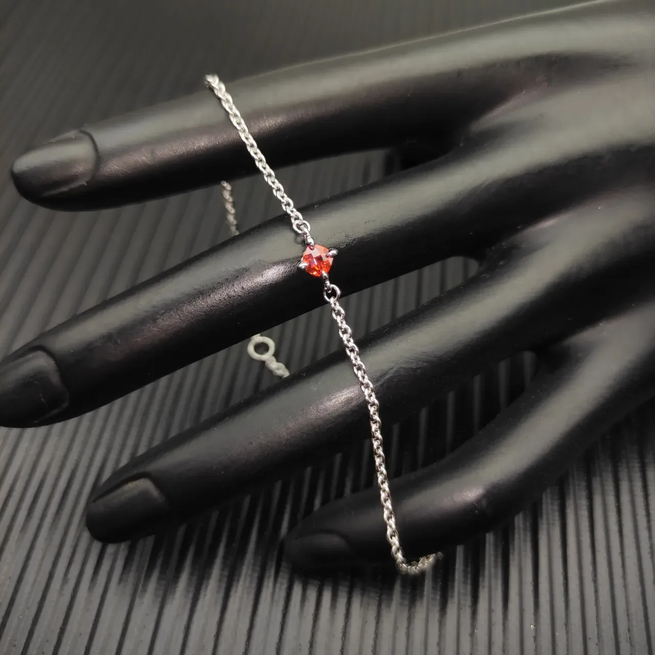 David Yurman Silver Orange Fine Chain Single-Stone Bracelet 7