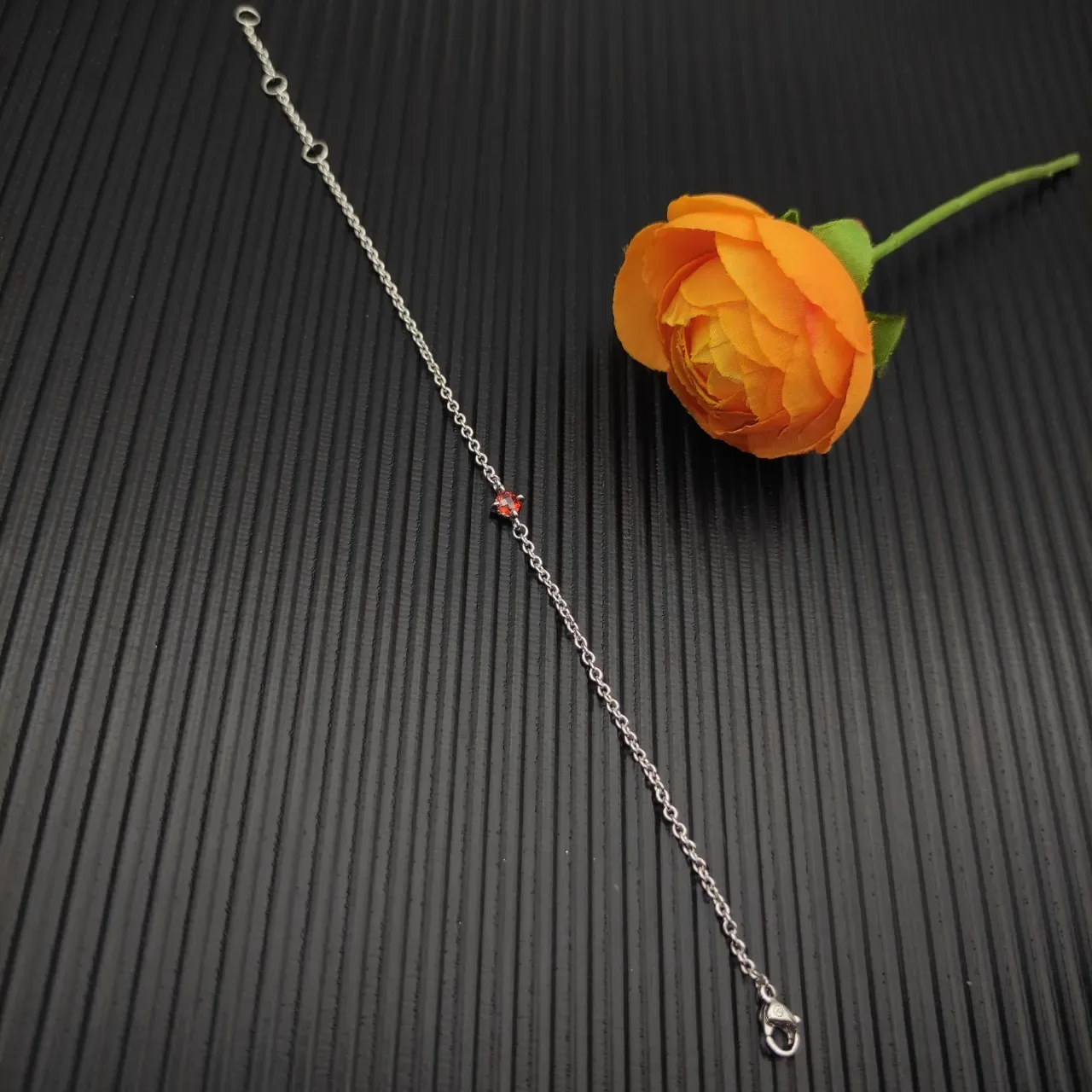 David Yurman Silver Orange Fine Chain Single-Stone Bracelet 8