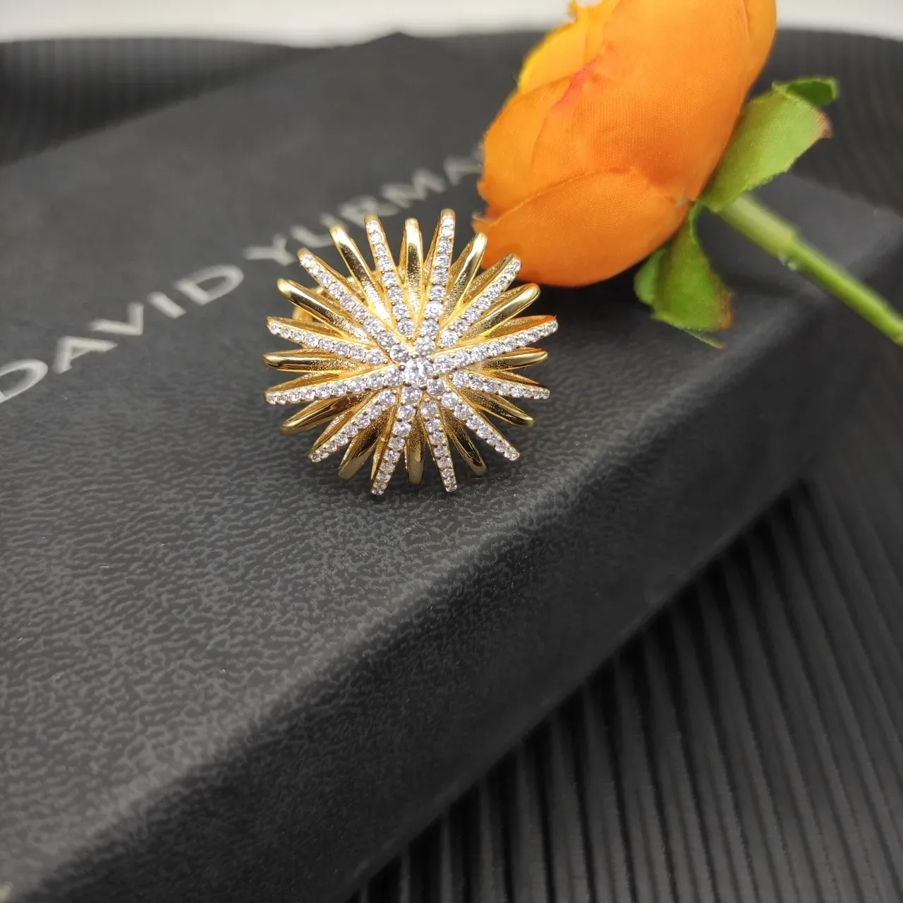 David Yurman Sunburst Pavé Diamond Yellow Gold Ring 8