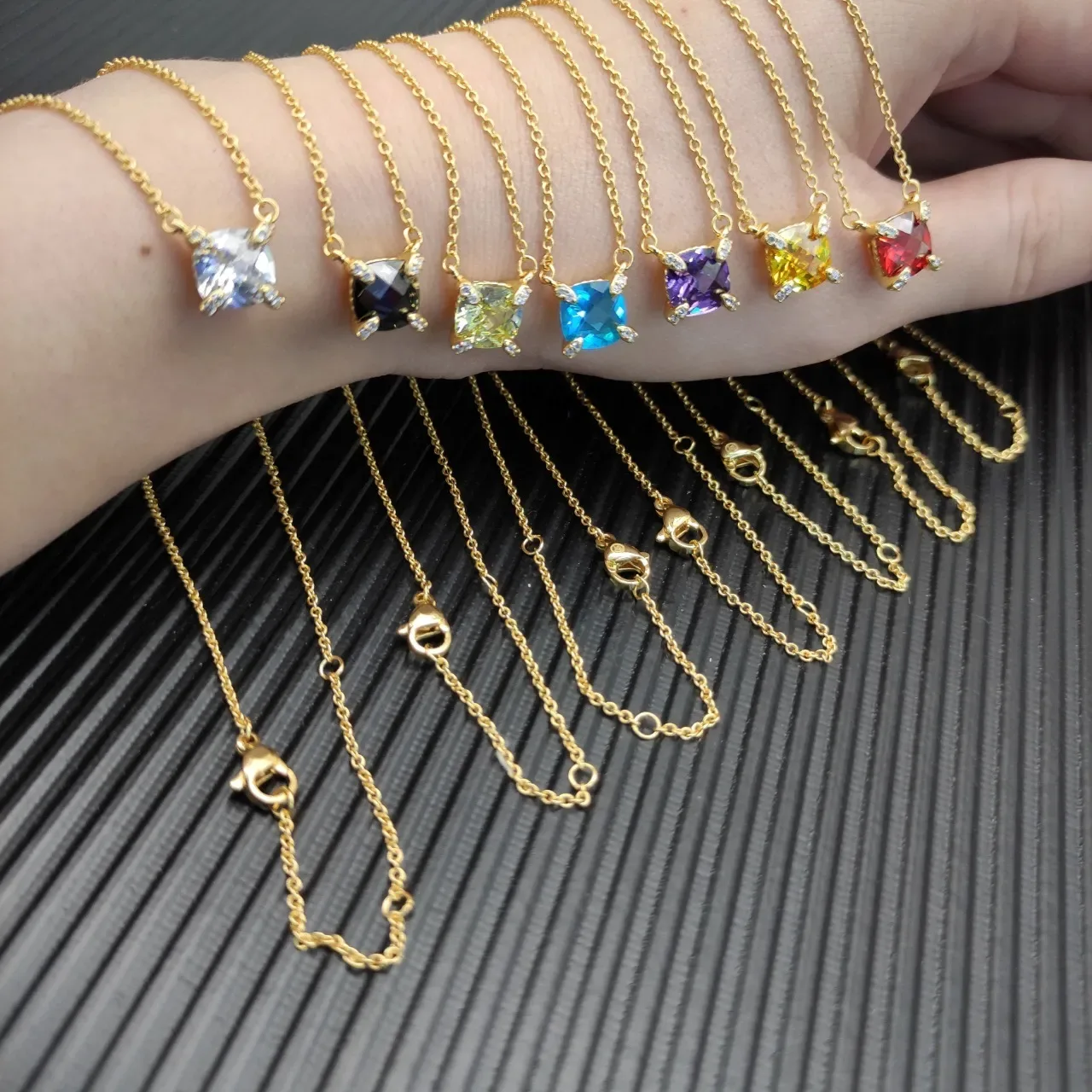 David Yurman Yellow Gold Chain Cushion-Cut Gemstone Necklace 2