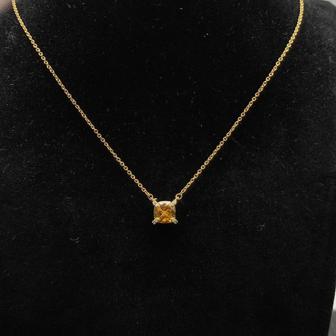 David Yurman Yellow Gold Chain Cushion-Cut Gemstone Necklace 3