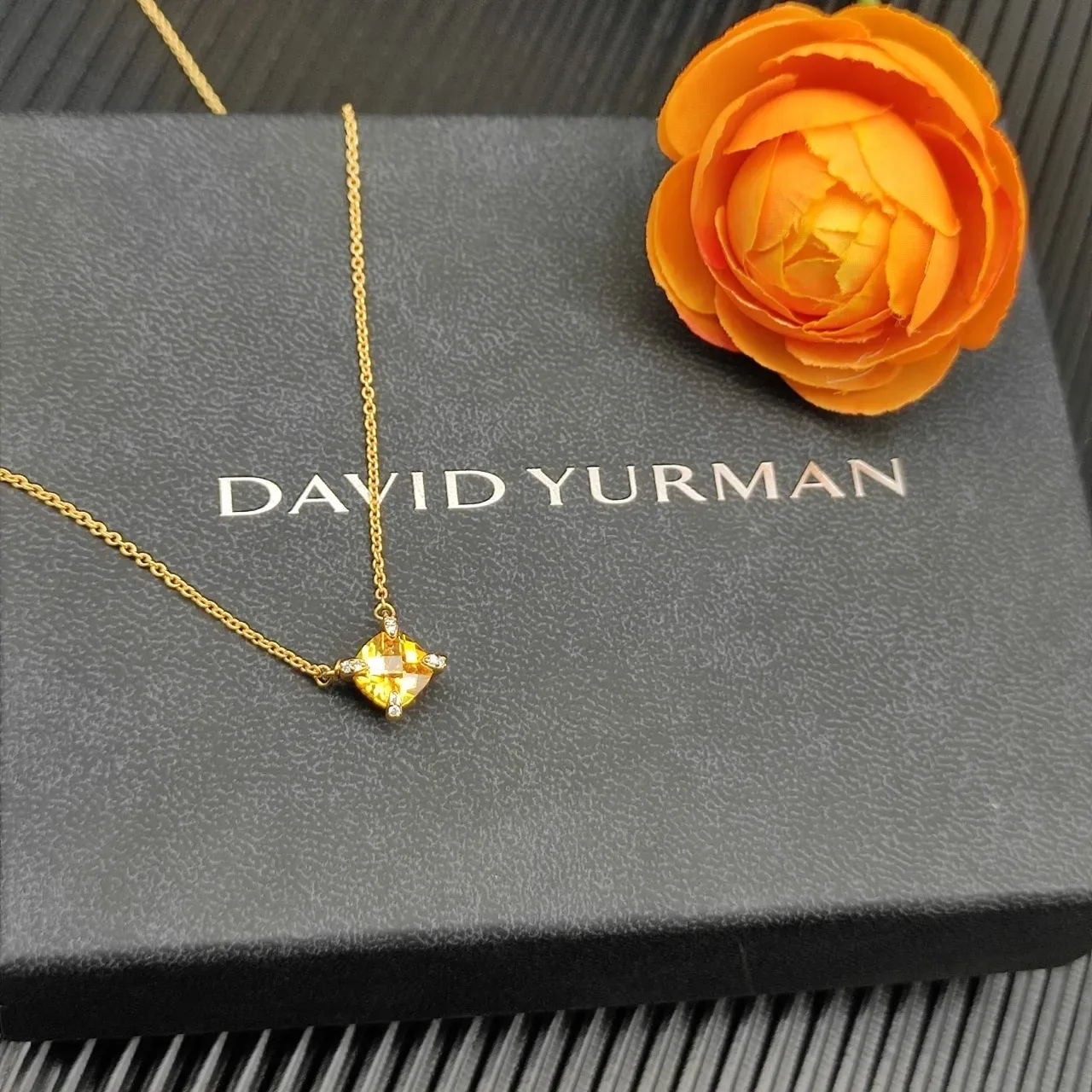 David Yurman Yellow Gold Chain Cushion-Cut Gemstone Necklace 5