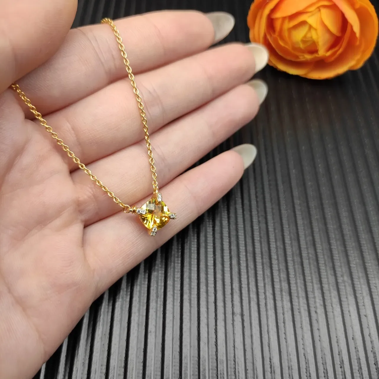 David Yurman Yellow Gold Chain Cushion-Cut Gemstone Necklace 8