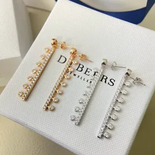 De Beers Gold Silver Vertical Bar Drop Pavé-Set Diamonds Earrings