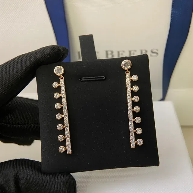 De Beers Gold Silver Vertical Bar Drop Pavé-Set Diamonds Earrings 5
