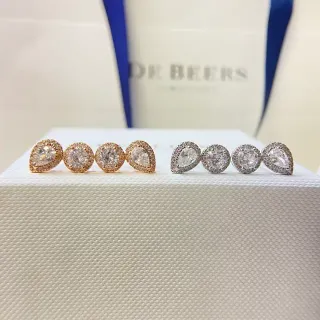 De Beers Halo-Set Pear and Round Cut Stud Earrings