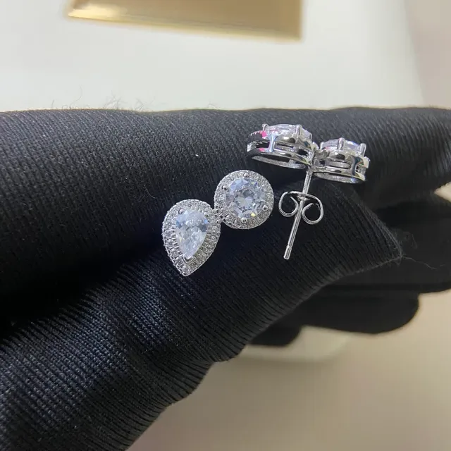 De Beers Halo-Set Pear and Round Cut Stud Earrings 3