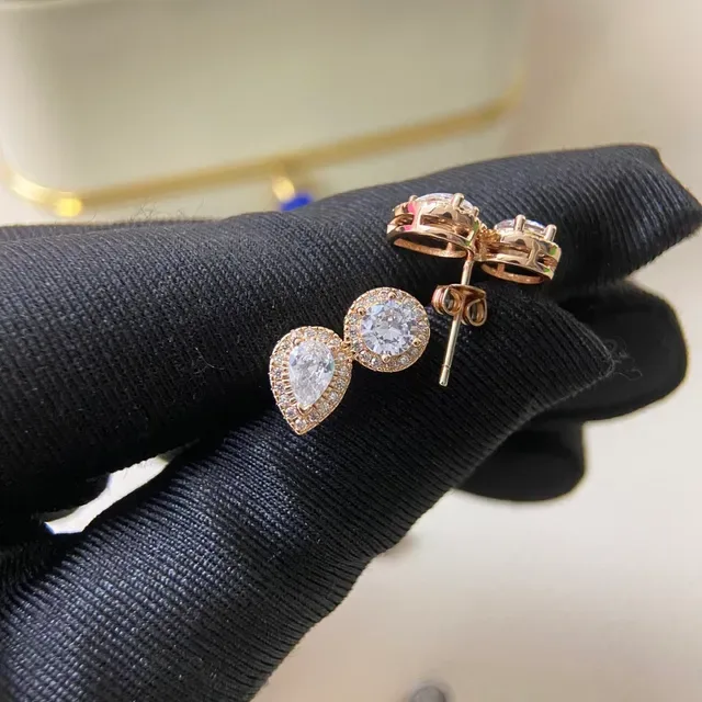 De Beers Halo-Set Pear and Round Cut Stud Earrings 4