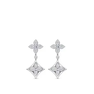 Diamond-Pavé Floral and Lozenge Drop Earrings