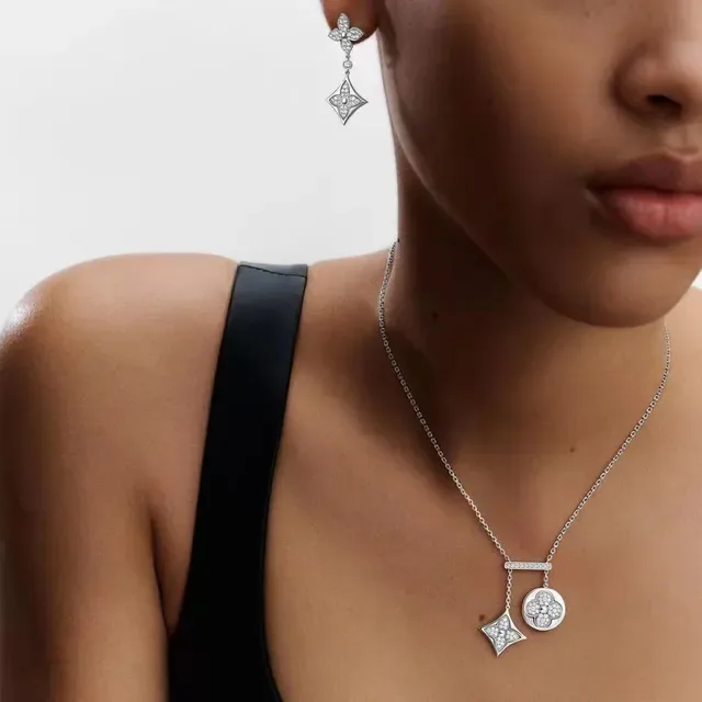 Diamond-Pavé Floral and Lozenge Drop Earrings 9