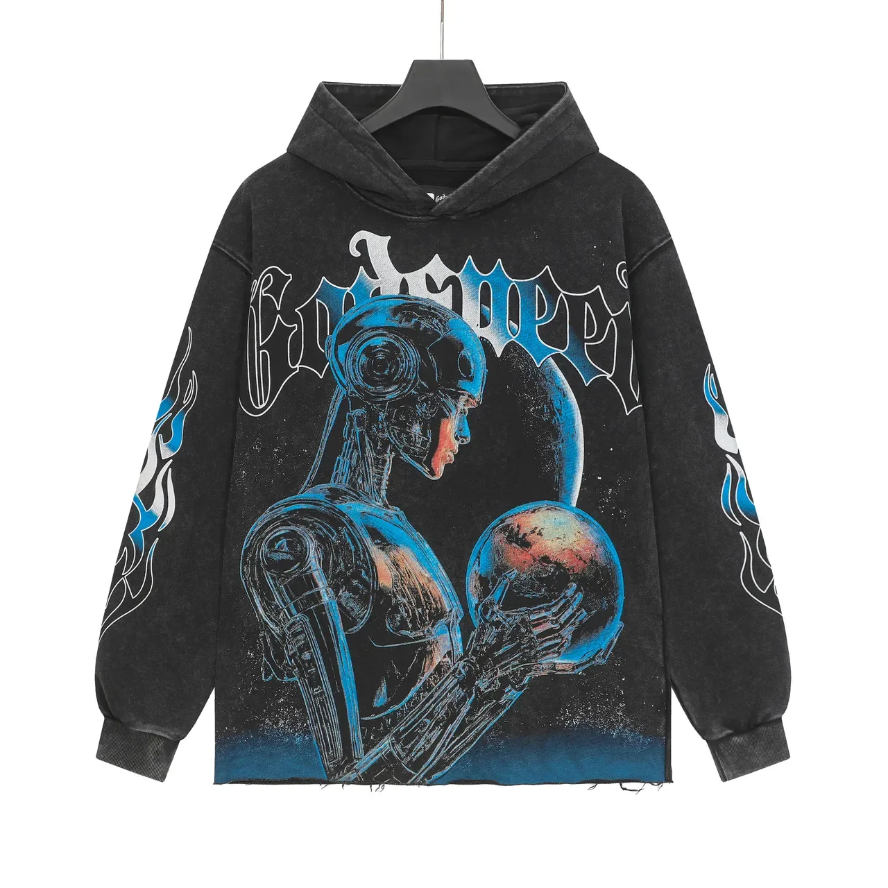 Distressed Black Oversized Graphic Print Hoodie 2