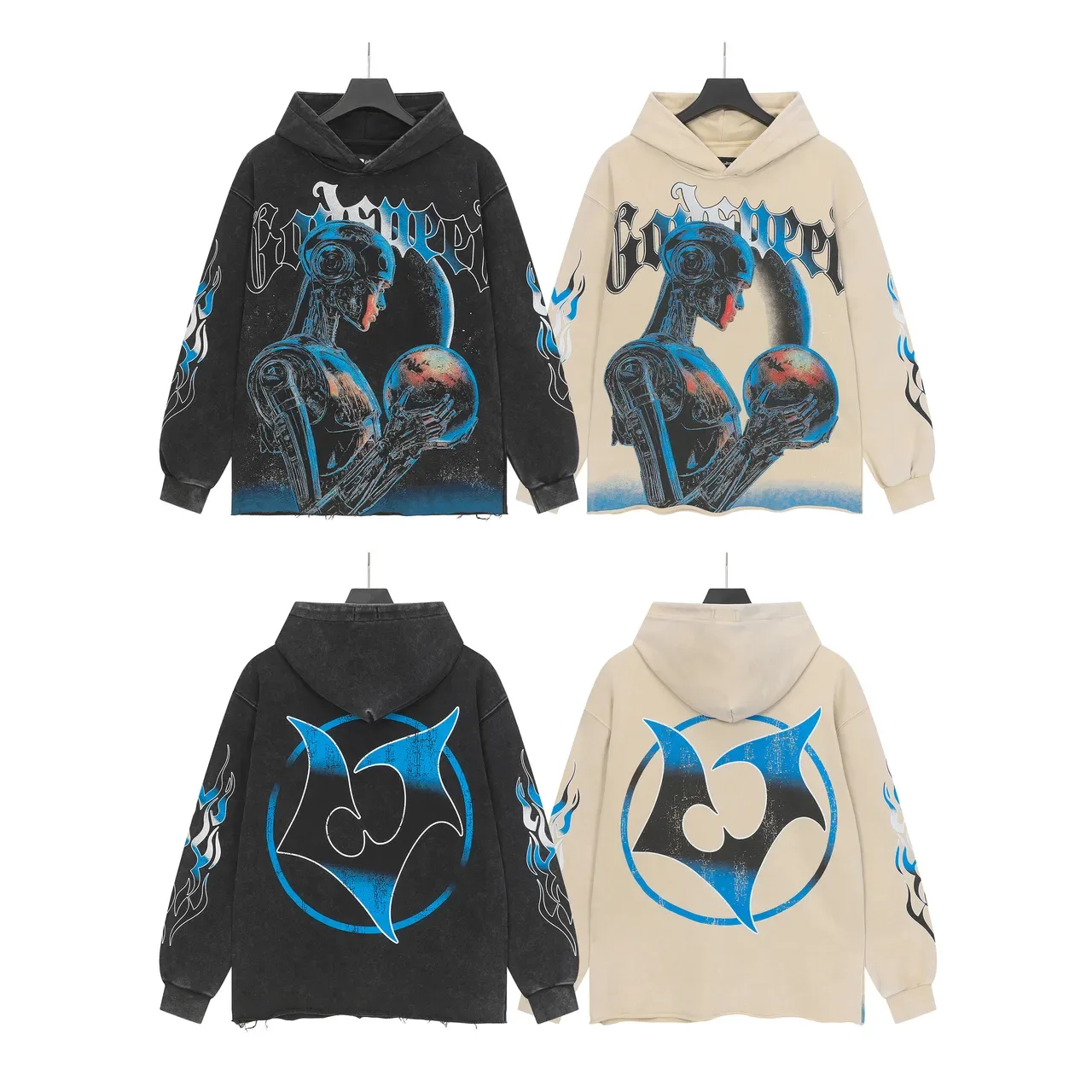 Distressed Black Oversized Graphic Print Hoodie 4