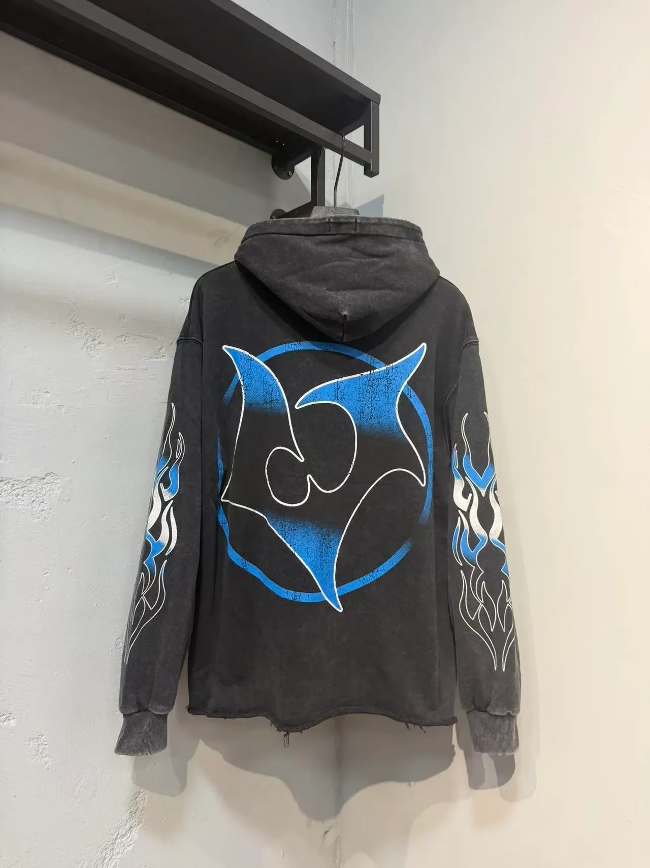 Distressed Black Oversized Graphic Print Hoodie 7