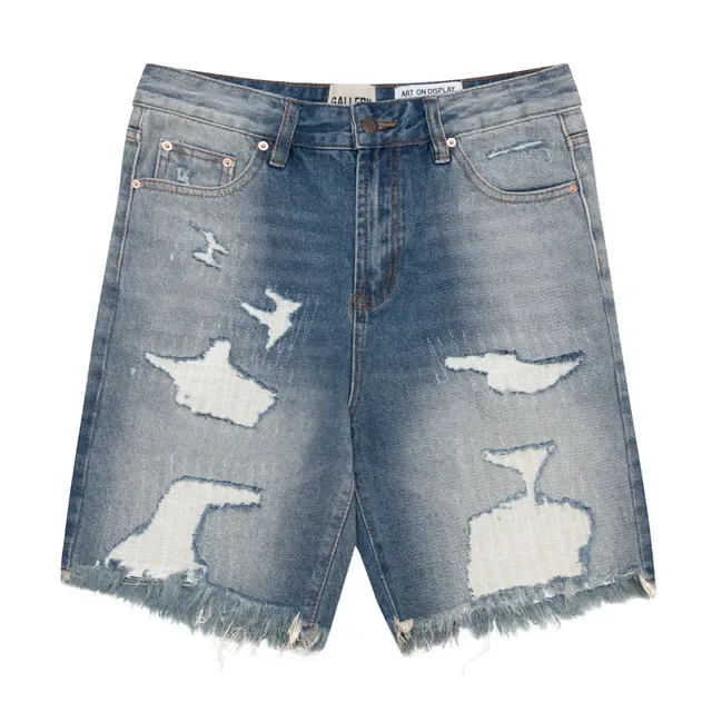 Distressed Mid-Rise Frayed Hem Denim Shorts 2